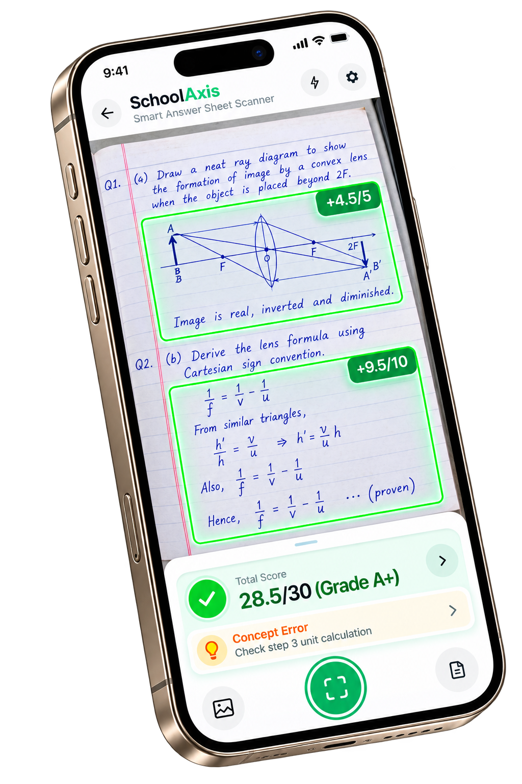 SchoolAxis AI-Graded Answer Scanner on Mobile