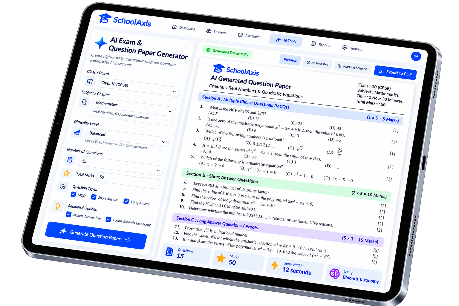SchoolAxis AI Question Paper Generator and Exam Scanner